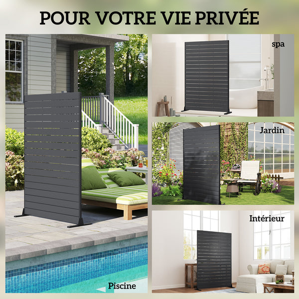 Écran de Confidentialité Extérieur, Panneau Décoratif HDPE avec Support et 6 Panneaux, 120 x 174 cm, Autoportant pour Extérieur, Balcon, Bureau, Noir