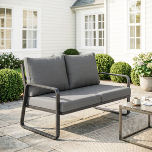 Canapé de Jardin 2 Places avec Coussins Épais, Housses Amovibles et Accoudoirs Modernes, Salon de Jardin Capacité 240 kg, Canapé d'Extérieur pour Balcon, Gris Clair