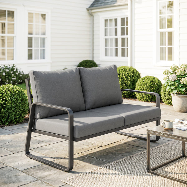 Canapé de Jardin 2 Places avec Coussins Épais, Housses Amovibles et Accoudoirs Modernes, Salon de Jardin Capacité 240 kg, Canapé d'Extérieur pour Balcon, Gris Clair