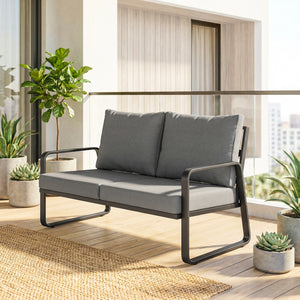 Canapé de Jardin 2 Places avec Coussins Épais, Housses Amovibles et Accoudoirs Modernes, Salon de Jardin Capacité 240 kg, Canapé d'Extérieur pour Balcon, Gris Clair