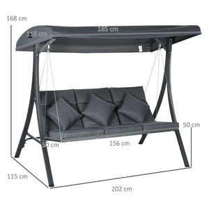 Balancelle de jardin 3 places grand confort inclinaison toit réglable matelas fourni acier polyester dim. 202L x 115l x 168H cm gris foncé
