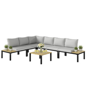 Salon de Jardin Modulaire 6 Pièces - Ensemble Canapé Extérieur Transformable en Lit - Mobilier de Jardin Design avec Table Basse et Plateaux Latéraux pour Terrasse et Patio, Gris Anthracite