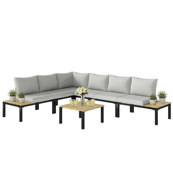Salon de Jardin Modulaire 6 Pièces - Ensemble Canapé Extérieur Transformable en Lit - Mobilier de Jardin Design avec Table Basse et Plateaux Latéraux pour Terrasse et Patio, Gris Anthracite