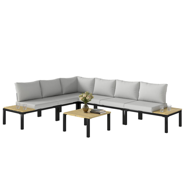 Salon de Jardin Modulaire 6 Pièces - Ensemble Canapé Extérieur Transformable en Lit - Mobilier de Jardin Design avec Table Basse et Plateaux Latéraux pour Terrasse et Patio, Gris Anthracite