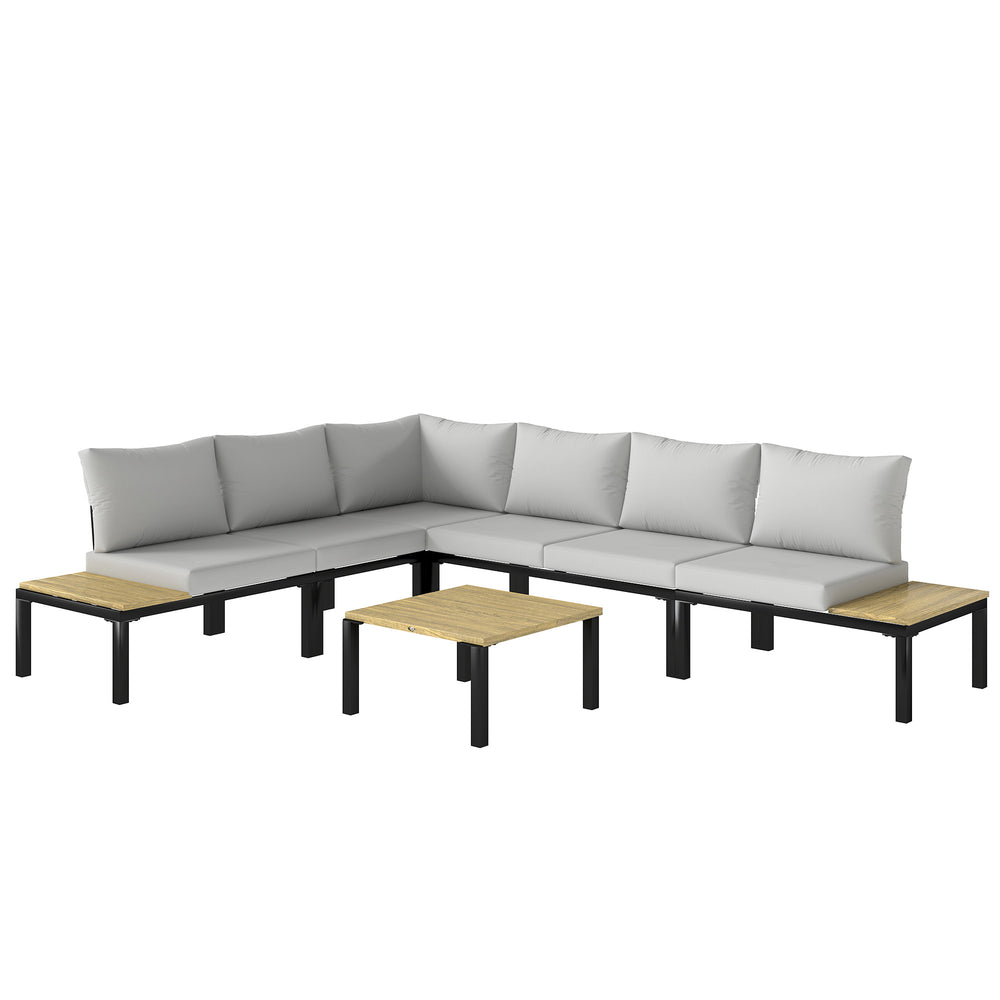 Salon de Jardin Modulaire 6 Pièces - Ensemble Canapé Extérieur Transformable en Lit - Mobilier de Jardin Design avec Table Basse et Plateaux Latéraux pour Terrasse et Patio, Gris Anthracite
