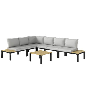 Salon de Jardin Modulaire 6 Pièces - Ensemble Canapé Extérieur Transformable en Lit - Mobilier de Jardin Design avec Table Basse et Plateaux Latéraux pour Terrasse et Patio, Gris Anthracite