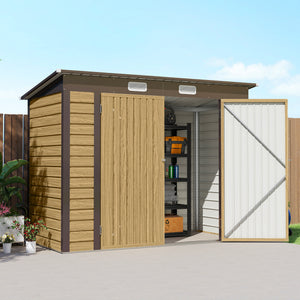 Abri de Jardin en Métal 3 m², Cabane de Jardin 249x121x183cm, Structure en Acier Galvanisé Améliorée, Cabanon Rangement Outils, Gants, Portes Verrouillables, Aérations, Chêne
