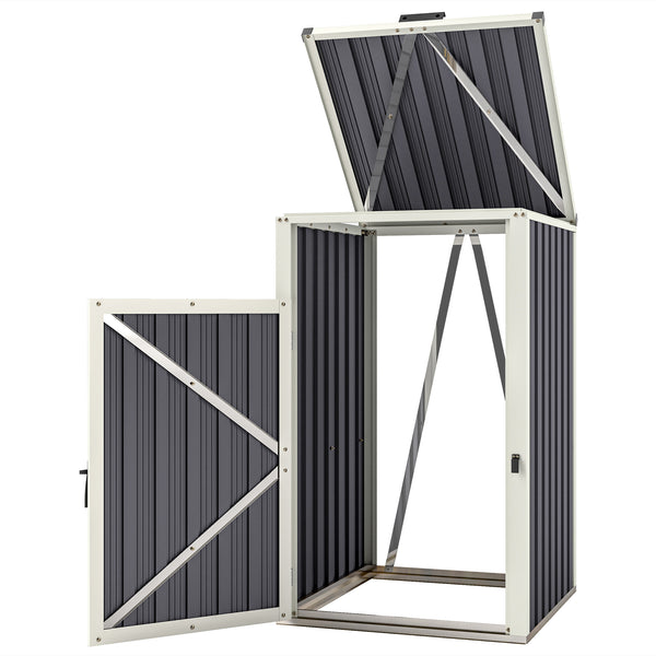 Abri pour 1 poubelle 240L, cache poubelle extérieur, porte avec poignée, couvercle relevable à 180°, acier galvanisé, 73 x 81 x 122 cm, gris foncé