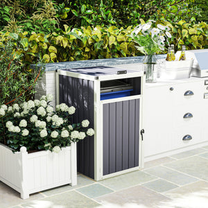 Abri pour 1 poubelle 240L, cache poubelle extérieur, porte avec poignée, couvercle relevable à 180°, acier galvanisé, 73 x 81 x 122 cm, gris foncé