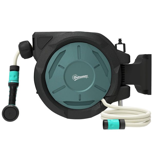 Enrouleur Tuyau Arrosage Mural 25 m x Ø 15 mm, Dévidoir Automatique de Tuyaux d'Eau Rétractable Automatique Pivotant à 180°, Buse à 7 Modes, pour Jardin et Lavage de Voiture, Noir