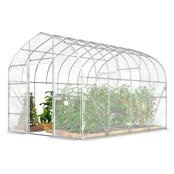 Serre Tunnel de Jardin 12m² Transparent Film PO Anti-goutte Acier Galvanisé 25mm - Structure Renforcée 2 Portes Battantes Robuste - Serre pour Tomates 2,7m Culture d'Hiver Potager
