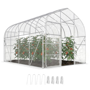 Serre Tunnel de Jardin 12m² Transparent Film PO Anti-goutte Acier Galvanisé 25mm - Structure Renforcée 2 Portes Battantes Robuste - Serre pour Tomates 2,7m Culture d'Hiver Potager
