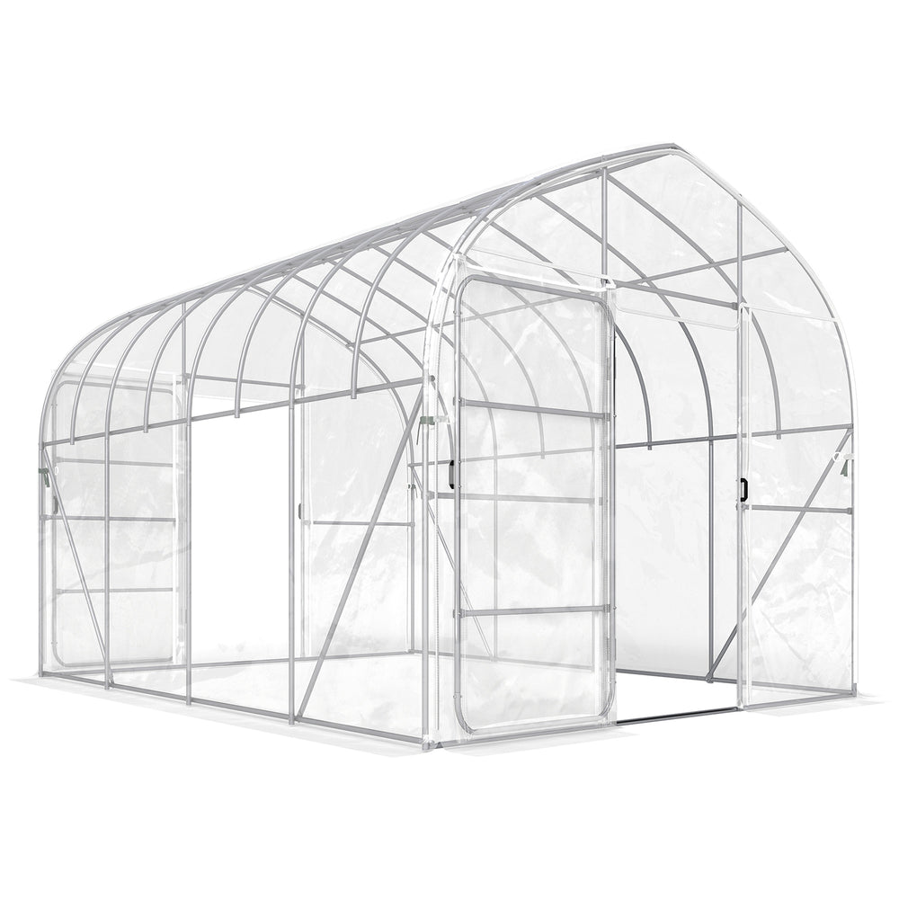 Serre Tunnel de Jardin 12m² Transparent Film PO Anti-goutte Acier Galvanisé 25mm - Structure Renforcée 2 Portes Battantes Robuste - Serre pour Tomates 2,7m Culture d'Hiver Potager
