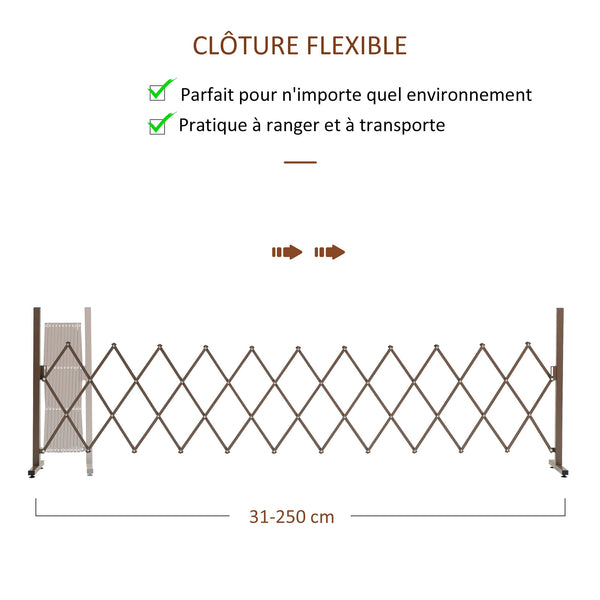 Barrière Extensible rétractable barrière de sécurité 300L x 31l x 104H cm alu métal Chocolat