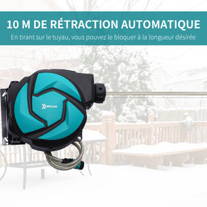 Dévidoir Mural Enrouleur Automatique pivotant 180° Tuyau 10 + 1 m avec Lance arrosage Support Mural intégré Turquoise Noir