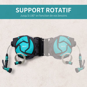 Dévidoir Mural Enrouleur Automatique pivotant 180° Tuyau 10 + 1 m avec Lance arrosage Support Mural intégré Turquoise Noir