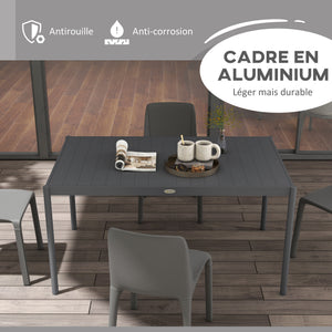 Table de jardin rectangulaire pour 6 personnes plateau en aluminium table de salle à manger extérieur plateau à lattes dim. 145L x 90l x 74H cm gris