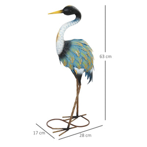 Statue jardin exterieur, sculpture de héron en métal, décoration de jardin exterieur 63 cm, pour étang, patio, terrasse, pelouse, multicolore