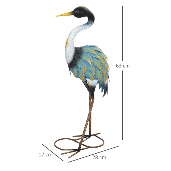 Statue jardin exterieur, sculpture de héron en métal, décoration de jardin exterieur 63 cm, pour étang, patio, terrasse, pelouse, multicolore