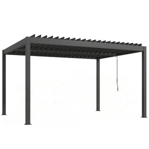 Pergola bioclimatique 4x3m, pergola aluminium, lames orientables, manivelle, système de drainage, tonnelle de jardin abri terrasse, résistante vent, protection soleil, imperméable, gris foncé