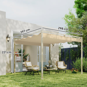 Pergola Rétractable Coulissante 3 x 3 m, tonnelle de Jardin à fixation magnétique Tissu Polyester Haute densité 180g/m² résistant aux UV, pour patios, jardin, terrasse, arrière-cours, kaki