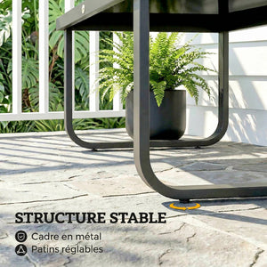 Table Basse de Jardin Rectangulaire, Pieds Incurvés, Plateau en Verre Trempé, Table d'Appoint pour Terrasse Balcon Jardin, 90x45x33cm, Noir