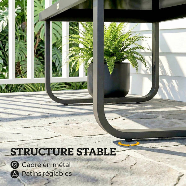Table Basse de Jardin Rectangulaire, Pieds Incurvés, Plateau en Verre Trempé, Table d'Appoint pour Terrasse Balcon Jardin, 90x45x33cm, Noir