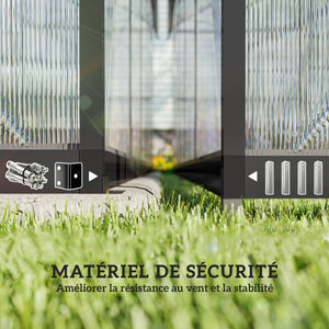 Serre de jardin en aluminium polycarbonate 8,97m² 363x247cm, serre avec fenêtres réglables, porte battante et gouttières, abri extérieur résistant aux intempéries pour plante fleur, noir