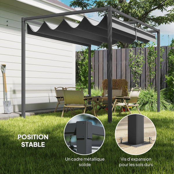 Pergola coulissante pergola rétractable 3 x 2 m structure métal époxy anticorrosion toile polyester haute densité 180 g/m² incluse gris