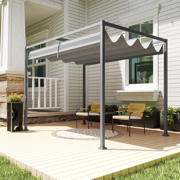 Pergola coulissante pergola rétractable 3 x 2 m structure métal époxy anticorrosion toile polyester haute densité 180 g/m² incluse gris