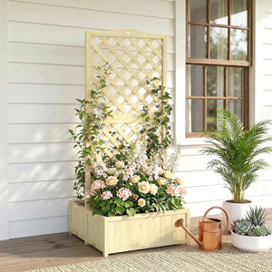 Jardinière avec Treillis en Bois Massif - Carré Potager Pliable avec Double Bac à Fleurs - Lit de Jardin 170cm de Haut pour Plantes Grimpantes sur Balcon, Terrasse Brise-Vue, Naturel