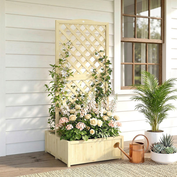 Jardinière avec Treillis en Bois Massif - Carré Potager Pliable avec Double Bac à Fleurs - Lit de Jardin 170cm de Haut pour Plantes Grimpantes sur Balcon, Terrasse Brise-Vue, Naturel