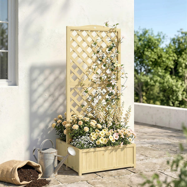 Jardinière avec Treillis en Bois Massif - Carré Potager Pliable avec Double Bac à Fleurs - Lit de Jardin 170cm de Haut pour Plantes Grimpantes sur Balcon, Terrasse Brise-Vue, Naturel