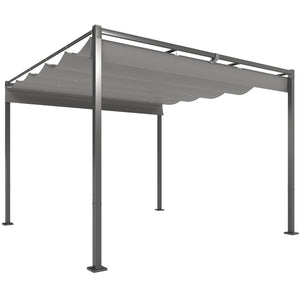 Pergola Rétractable Coulissante 3 x 3 m, tonnelle de Jardin à fixation magnétique Tissu Polyester Haute densité 180g/m² résistant aux UV, pour patios, jardin, terrasse, arrière-cours, gris