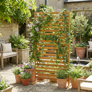 Brise-vue Bois à Lamelles - Claustra Paravent Extérieur Autoportant pour Jardin Terrasse - Panneau Occultant 170cm avec Treillis pour Plante Grimpante, Séparateur d'espace Naturel, Marron