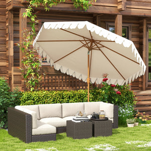 Parasol de jardin Parasol droit inclinable rond Ø 264 cm avec volants tissu polyester haute densité anti-UV mât démontable 8 baleines - crème