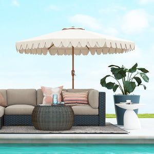 Parasol de jardin Parasol droit inclinable rond Ø 264 cm avec volants tissu polyester haute densité anti-UV mât démontable 8 baleines - crème