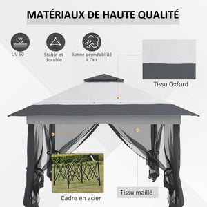 Tonnelle de jardin extérieur tonnelle pliante 3,6x3,6m avec double toit acier polyester moustiquaires + sac de transport à roulettes gris