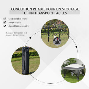 Tonnelle de jardin extérieur tonnelle pliante 3,6x3,6m avec double toit acier polyester moustiquaires + sac de transport à roulettes gris