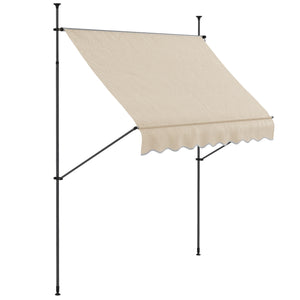 Store banne autoportant manuel auvent rétractable 2,5L x 1,2l x 2,1-3H m inclinaison réglable pour balcon sans trous à percer métal alu polyester sable
