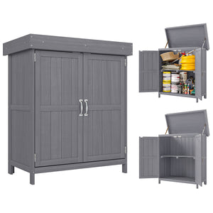 Armoire de Jardin sur Pied Double Porte étagère et Toit bitumé relevable dim. 74L x 43l x 88H cm Bois Massif de Sapin