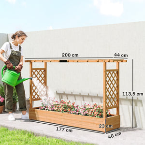 Jardinière Surélevée avec treillis Latéral et Supérieur, bac à fleurs, lit surélevé Trous de Drainage, pour plantes grimpantes, légumes, fleurs, extérieur, bois massif, bois naturel