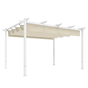 Pergola de Jardin 4 x 3 m avec Toit Rétractable, Gazebo Autoportant avec Trous de Drainage, Protection Solaire UPF30+, Beige