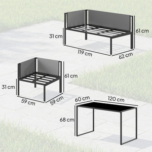 Salon de Jardin 6 Pièces Canapé d'Angle Extérieur - Ensemble Meuble de Jardin avec Coussins 10cm, Table Haute et 2 Repose-pieds - Mobilier de Terrasse 7 Personnes Acier et Textilène, Gris