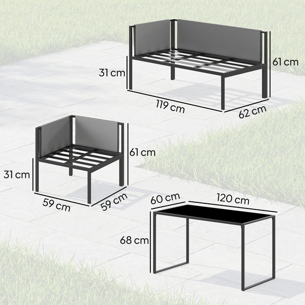 Salon de Jardin 6 Pièces Canapé d'Angle Extérieur - Ensemble Meuble de Jardin avec Coussins 10cm, Table Haute et 2 Repose-pieds - Mobilier de Terrasse 7 Personnes Acier et Textilène, Gris