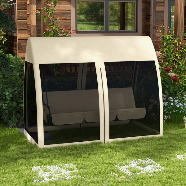 Balancelle de jardin convertible 3 places, balancelle d'extérieur avec auvent et coussins, filet avec fermetures éclair, poche, pour jardin, cour, beige