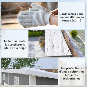 Abri de jardin 2,54 m² cabane de jardin extérieur 2,4 x 1,3 m cabanon rangement outils avec fondation, fenêtre, portes verrouillables et 2 aérations, abri à outils en aluminium et PP, gris