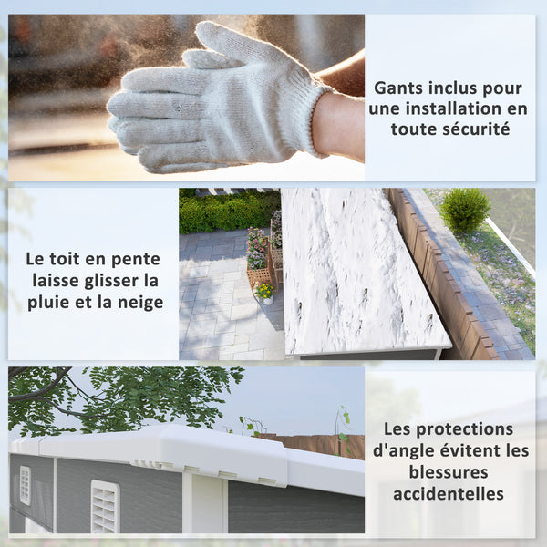 Abri de jardin 2,54 m² cabane de jardin extérieur 2,4 x 1,3 m cabanon rangement outils avec fondation, fenêtre, portes verrouillables et 2 aérations, abri à outils en aluminium et PP, gris