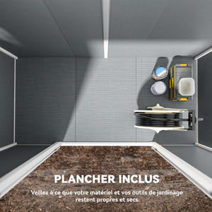 Abri de jardin 2,54 m² cabane de jardin extérieur 2,4 x 1,3 m cabanon rangement outils avec fondation, fenêtre, portes verrouillables et 2 aérations, abri à outils en aluminium et PP, gris