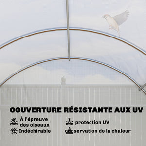 Serre tunnel de jardin 24m², serre de jardin tunnel 295x798x199cm avec portes et 12 fenêtres avec moustiquaires, bâche PE haute densité 140 g/m² prolongée de 20 cm, pour extérieur, blanc